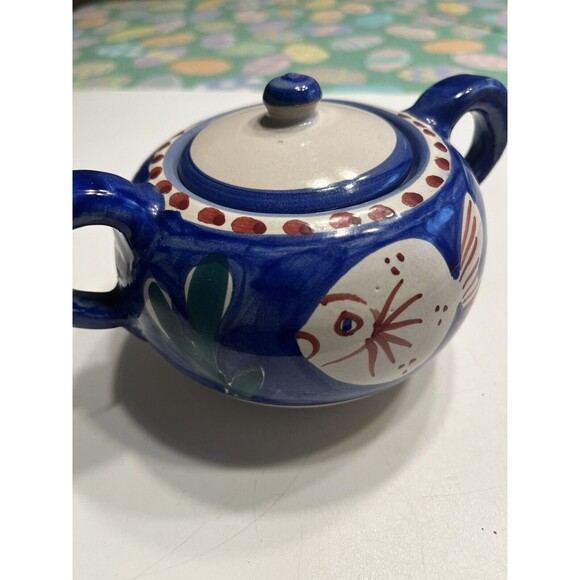 Vietri Solimene FISH 10oz Sugar Bowl w/ Lid Blue Campagna Italy Italian Pottery - Picture 15 of 16